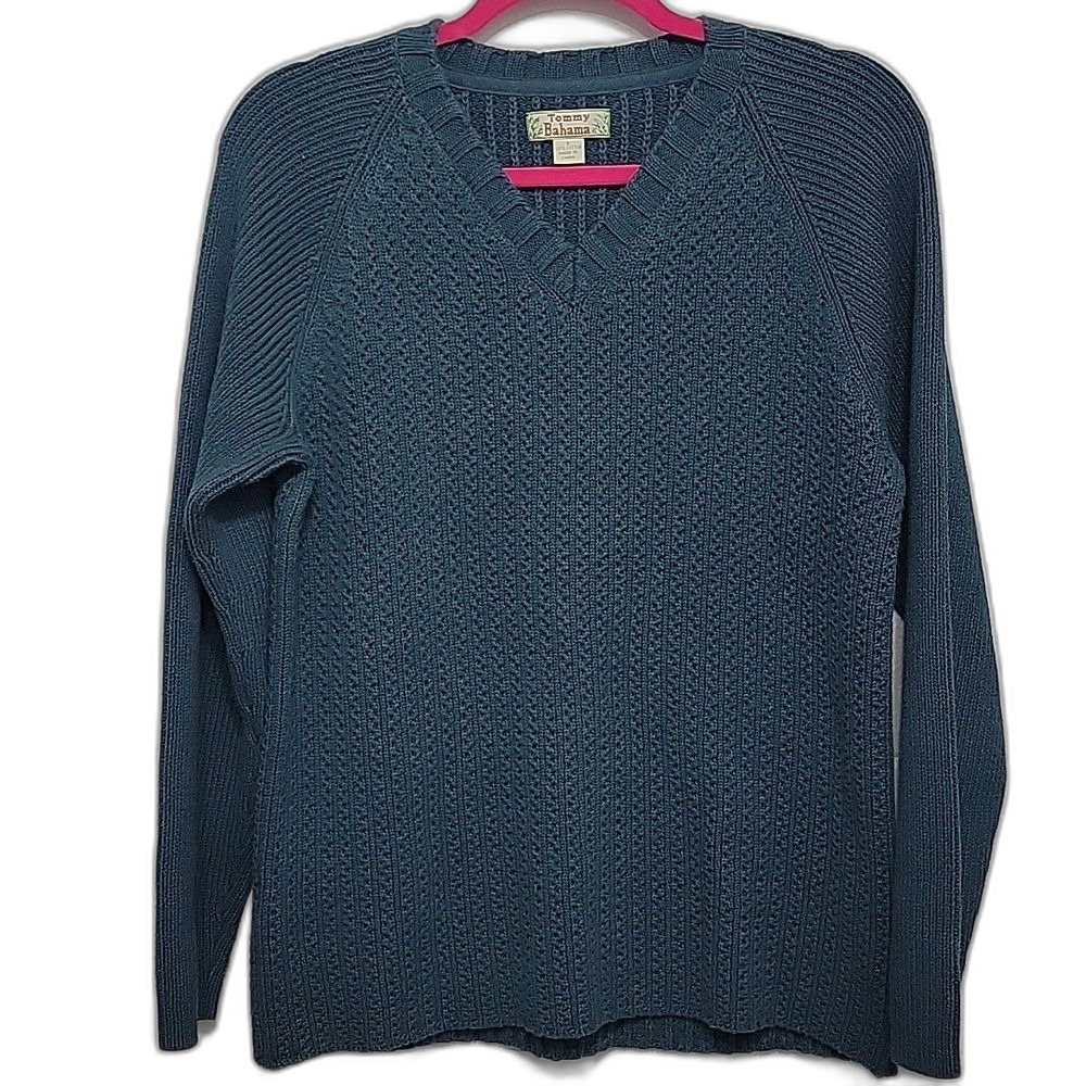 Tommy Bahama Blue Cotton Knit V-Neck Sweater Women’s Small